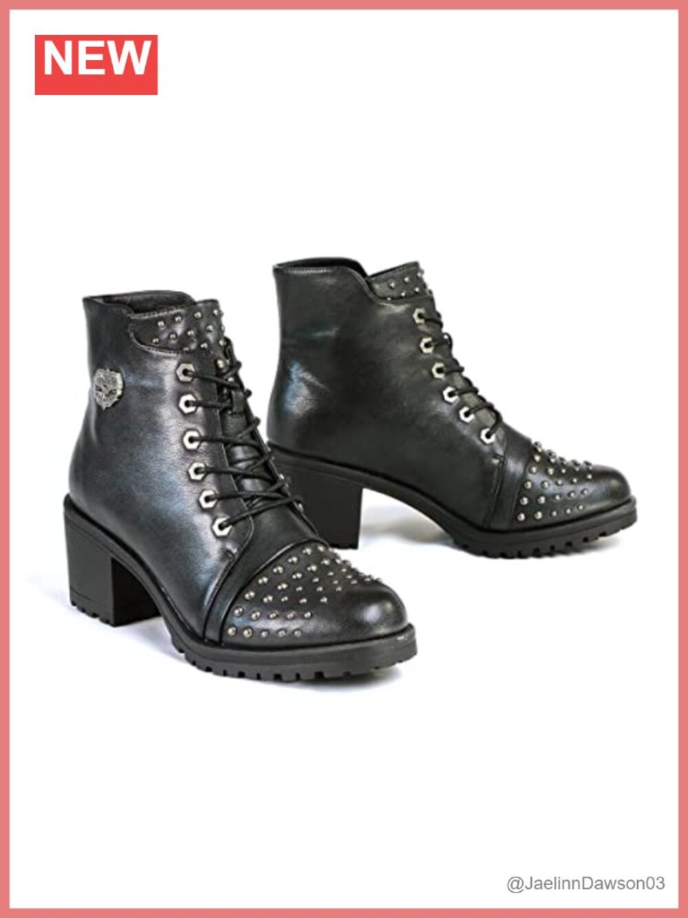 Women's Distress Black Rocker Boots Studded Instep